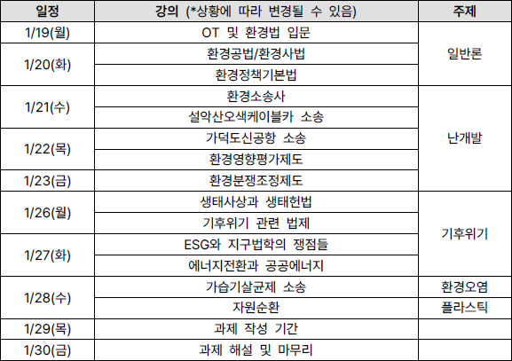 2026년 동계 실무수습교육 일정 (가안)